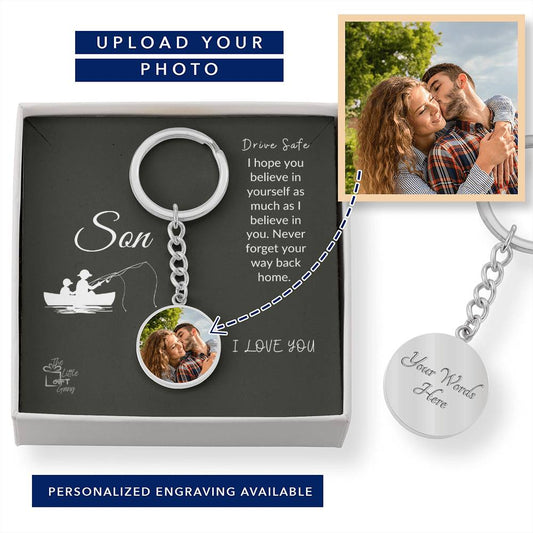 To My Son | Photo Circle Keychain, Never Forget Your Way Back Home