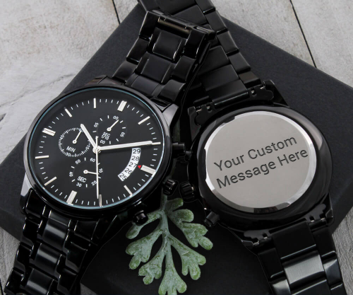 Customizable Engraved Black Chronograph Watch